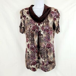 Maurices MEDIUM Brown Purple Blouse Top Shirt
